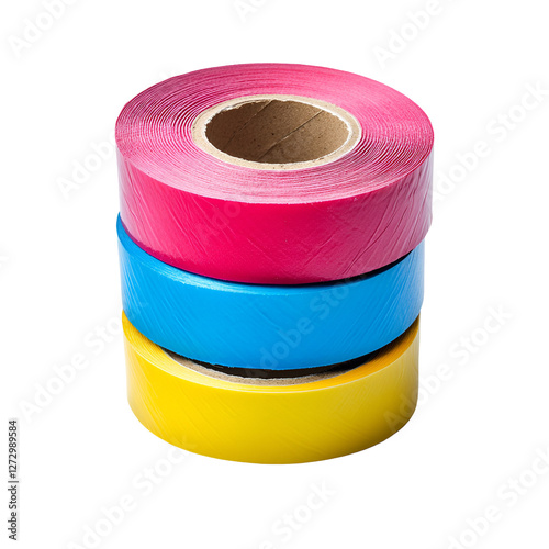 Colorful Rolls of Tape Stacked High Bright Pink Blue Yellow,