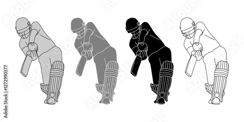 Vector illustration of player playing cricket action poses set on transparent background