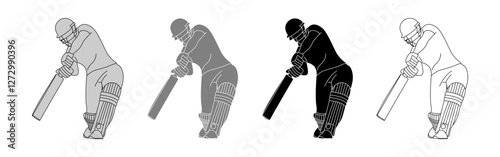 Vector illustration of player playing cricket action poses set on transparent background