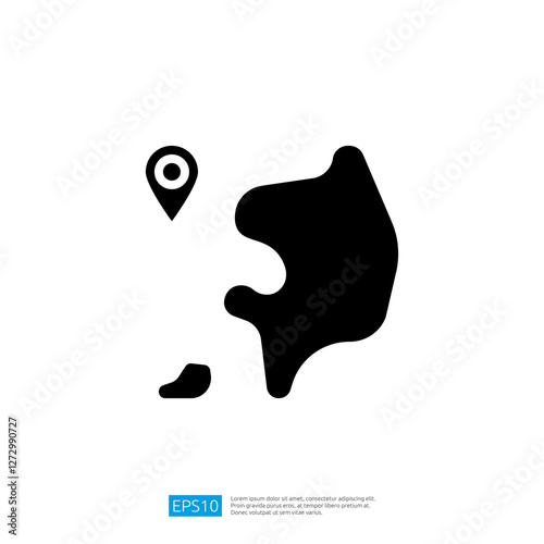 Geolocation Icon Representing a Map Marker and Landmass Silhouette as a Geographical Location Symbol