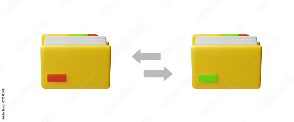 Folder with documents 3D cartoon plastic style vector icon, file transfer concept, data files organization interface Folder with documents 3D cartoon plastic style vector icon, file transfer concept, data files organization interface