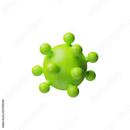 Virus 3D plastic style vector icon, cartoon green bacterium molecule, viral cell, volume COVID or influenza infection