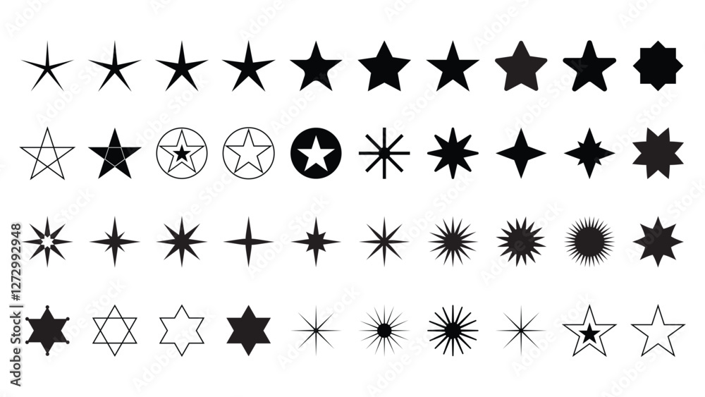 Fototapeta premium Stars set of 40 black icons. Modern simple stars. Sparkle star icon set. Star vector collection. Rating Star icon. Vector illustration