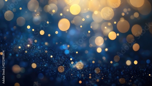 Golden Celestial Lights: Shimmering golden orbs dance across a deep blue cosmic canvas, creating a mesmerizing display of light and wonder.