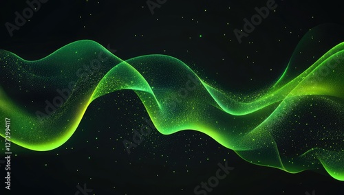 Emerald Waves of Energy: Capturing the ethereal beauty and dynamic flow of emerald energy waves against a dark backdrop, the image evokes a sense of mystery, innovation, and technological advancement.