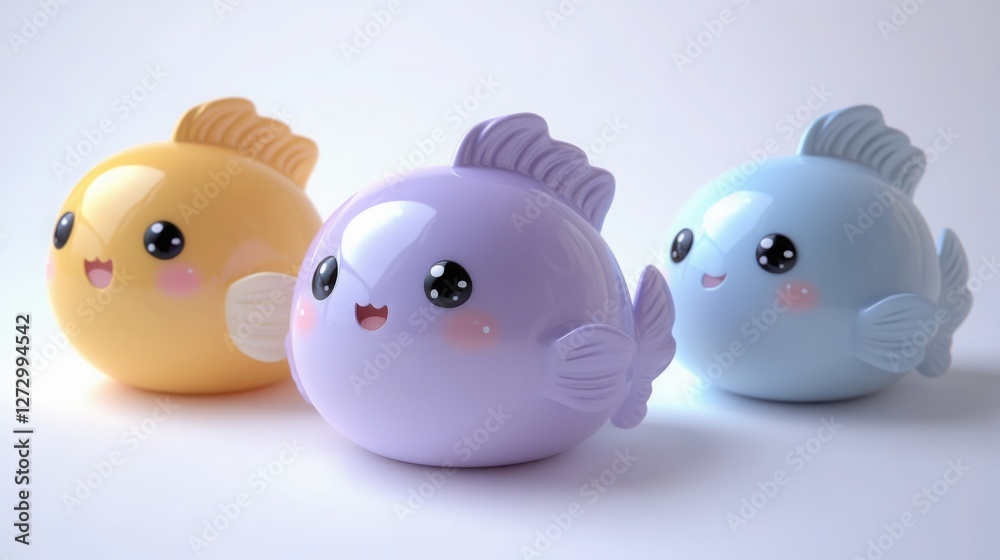 Cute kawaii-style fish in glossy pastel colors with big expressive eyes. Generative AI Cute kawaii-style fish in glossy pastel colors with big expressive eyes. Generative AI