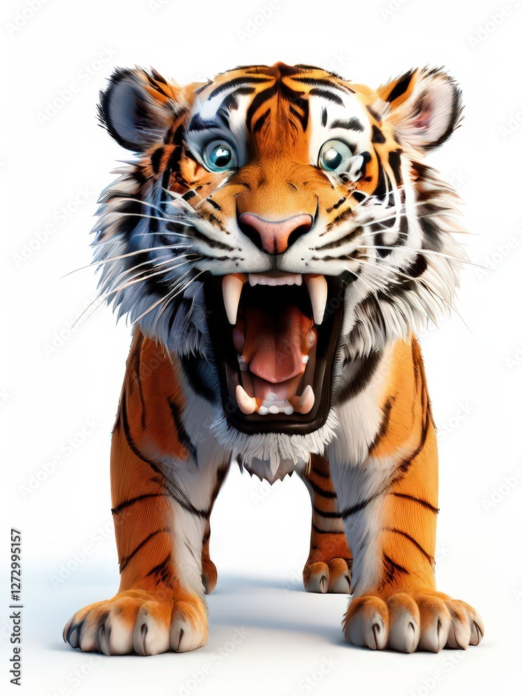 Obraz premium an AI Image Generator, Close-Up of Animated Tiger Roaring