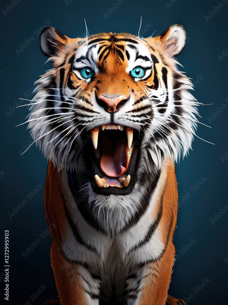 Fototapeta premium an AI Image Generator, Close-Up of Animated Tiger Roaring