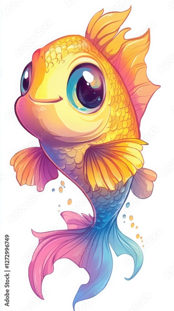 Naklejka premium Kawaii-style chubby fish with glossy pastel colors and big expressive eyes. Generative AI