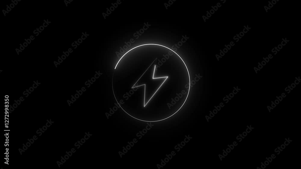 Glowing neon Battery charging power symbol, lightning bolt sign in the circle. HD Video motion graphic animation on charging power bolt icon. Glowing neon Battery charging power symbol, lightning bolt sign in the circle. HD Video motion graphic animation on charging power bolt icon.