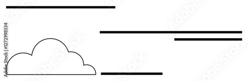 Cloud with bold horizontal lines suggesting wind, speed, movement, or flow dynamics. Ideal for concepts thumbs up weather, minimalism, motion, design, simplicity communication abstract line flat