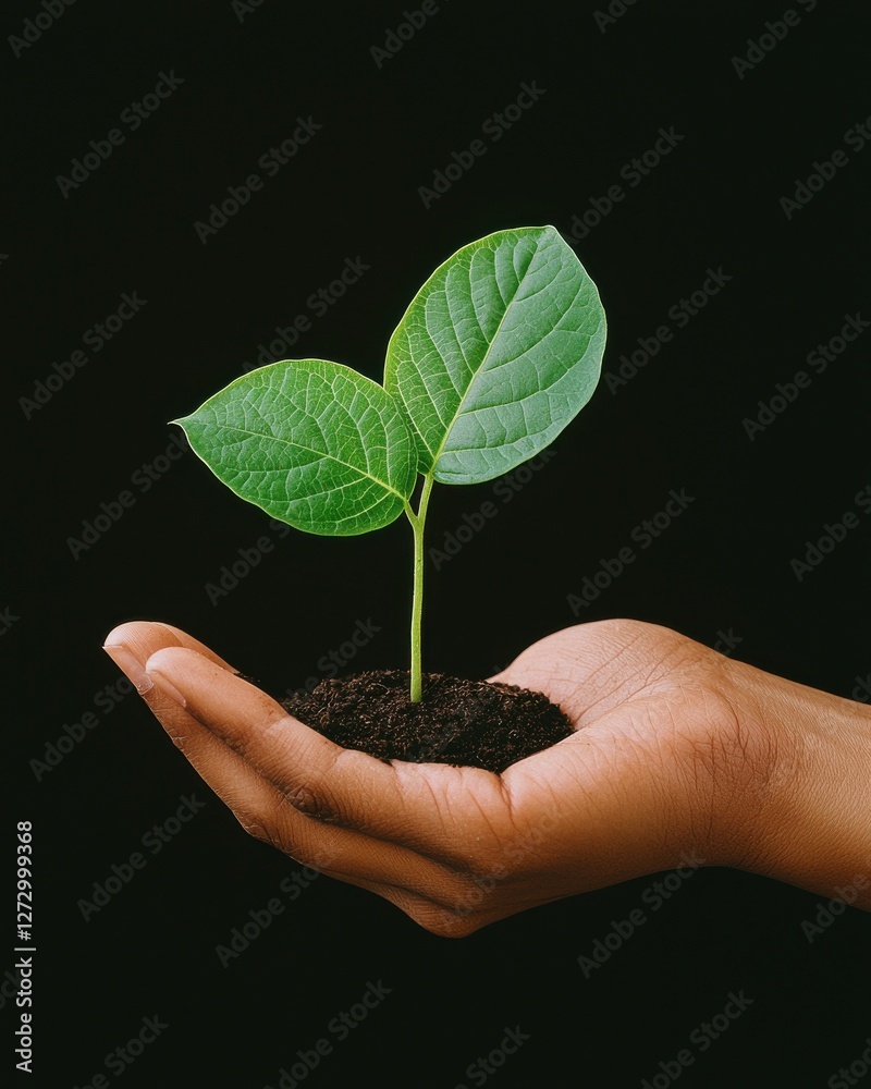 Nurturing growth young plant in hand studio setting minimalist environment close-up view nature's beauty Nurturing growth young plant in hand studio setting minimalist environment close-up view nature's beauty
