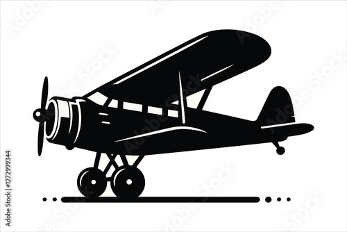Simple black vector logo of an old airplane, white background, no shadows, simple shapes and lines