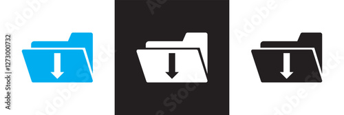 Document with download arrow icon.  isolated on white and black background. Vector illustration. EPS 10