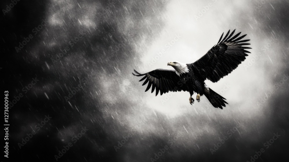 Fototapeta premium A soaring eagle against a stormy sky, symbolizing resilience and strength in adversity