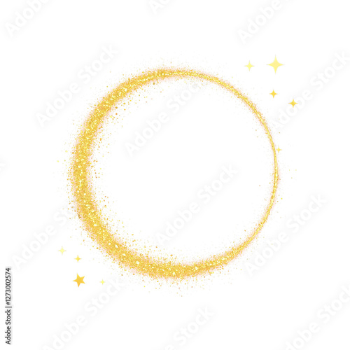 Gold round circle frame golden small stars and glitter particles