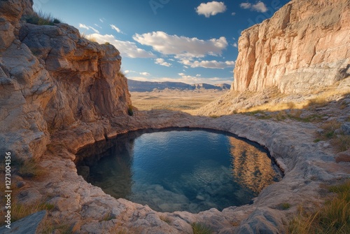 Desert Sinkhole, geological terrain and cliff formation, outdoor scenery and science discovery photo