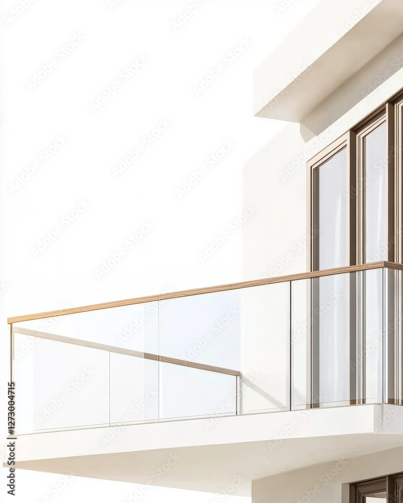 Fototapeta premium Modern balcony design featuring sleek railing and large windows in bright daylight