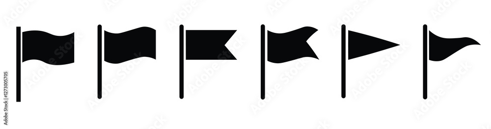 Flag icon set. Waving flag icon. Different flag icons set. Set of red flag icons. Vector illustration