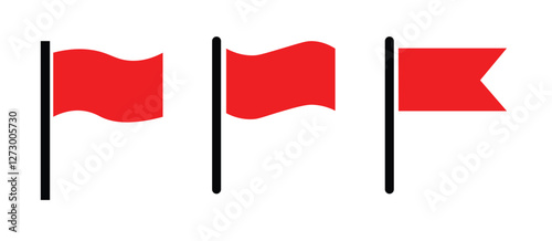 Flag icon set. Waving flag icon. Different flag icons set. Set of red flag icons. Vector illustration