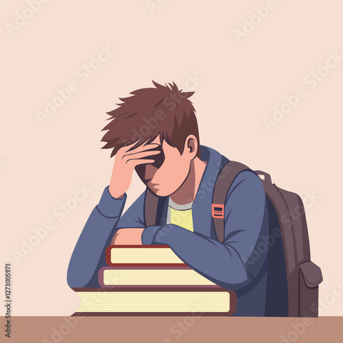 illustration of stressed student.student with book vector illustration