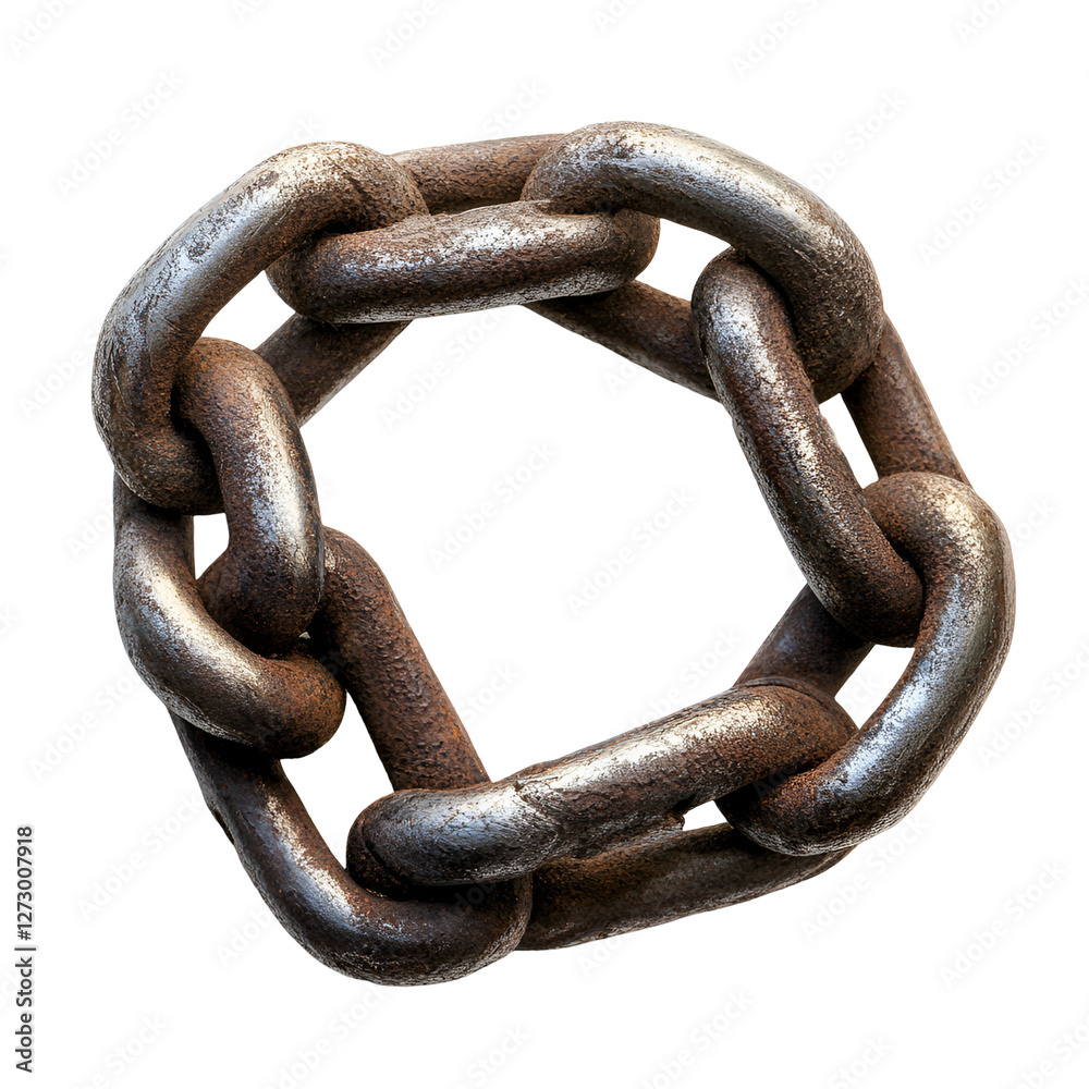 Rusty Chain Links Forming a Hexagon Shape Dark Background, Rusty Chain Links Forming a Hexagon Shape Dark Background,