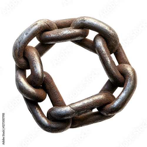 Rusty Chain Links Forming a Hexagon Shape Dark Background,
