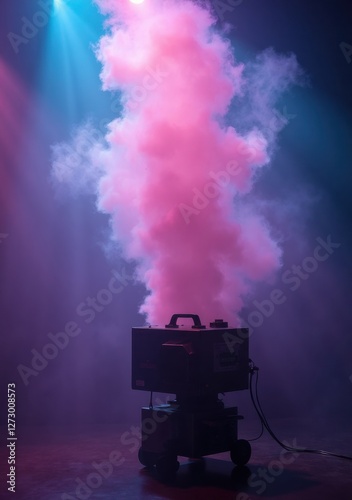 Colorful smoke machine emits vibrant clouds of vapor in event space