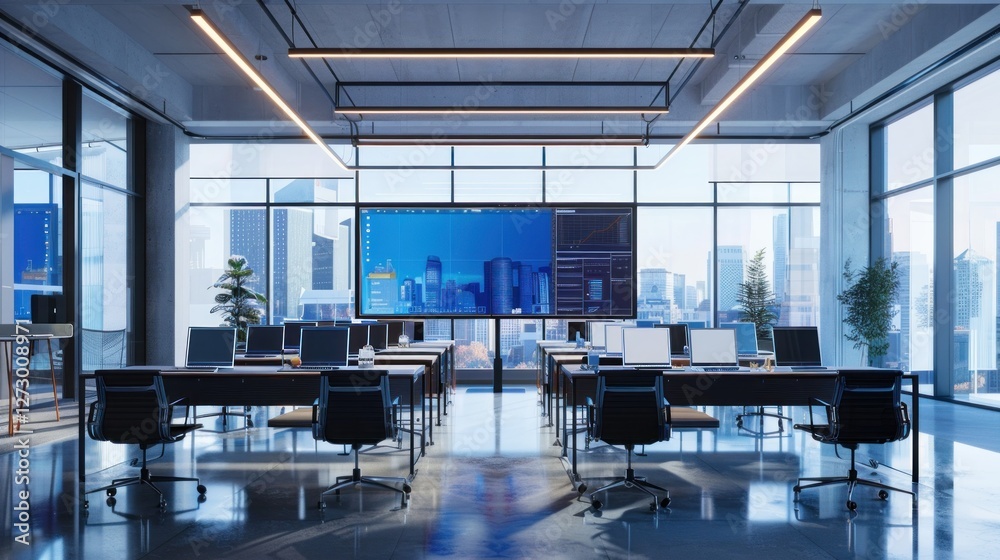 Modern Tech Office with City View: Sleek Workspace Design Modern Tech Office with City View: Sleek Workspace Design