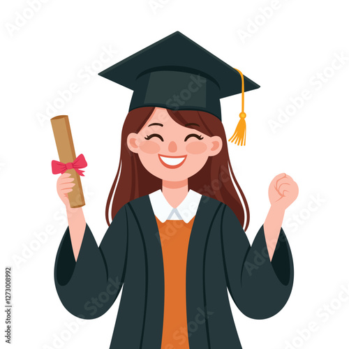 vector cartoon of a Woman Graduating. illustration of a woman celebrating her academic achievement