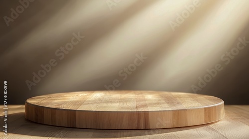 Two-tiered circular podium with marble texture and dramatic spotlight effect