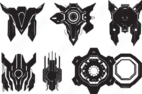 A set of elements for flat design in cyberpunk style. Hand drawn vector illustration