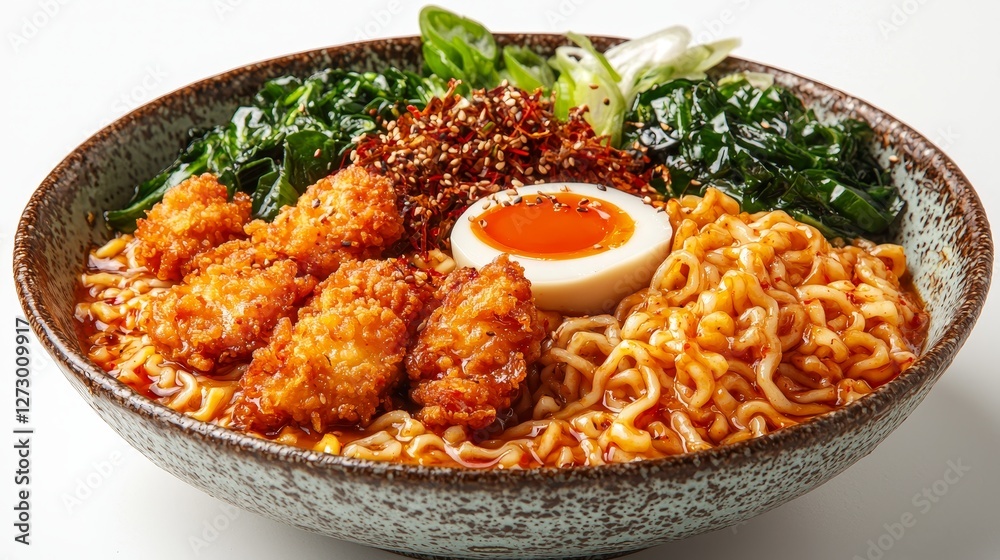 Korean ramen delight with sesame gochujang and fried chicken in seoul culinary experience vibrant setting Korean ramen delight with sesame gochujang and fried chicken in seoul culinary experience vibrant setting