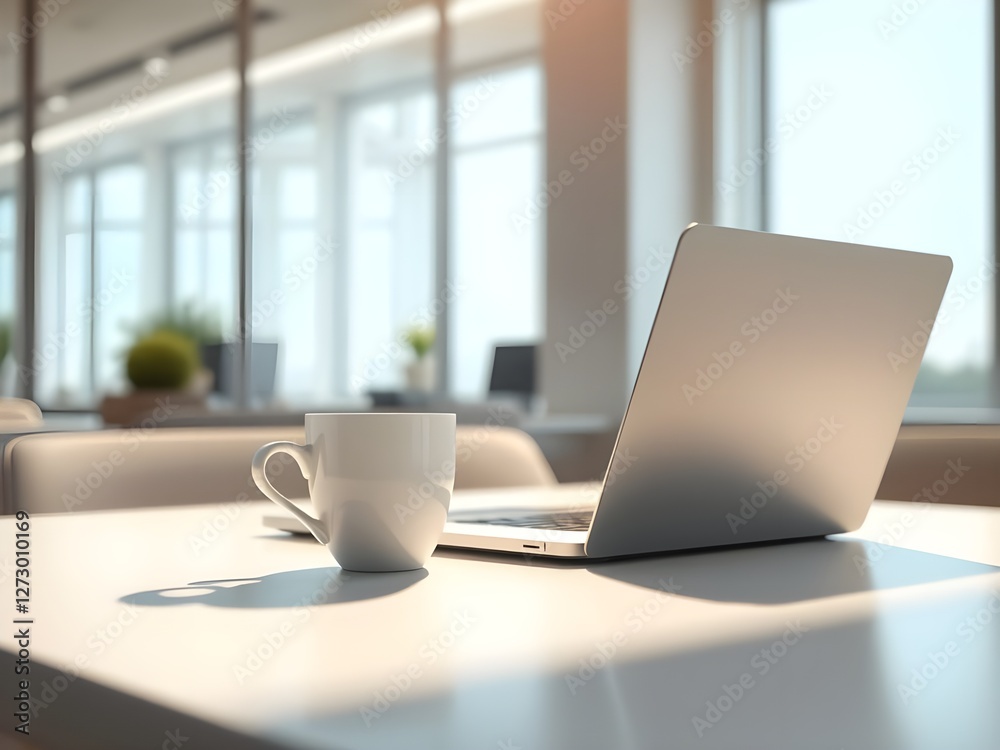 Laptop, computer, tablet, mobile phone, pen and notebook on office table for business concept, in clean office, Generative AI Illustration. Laptop, computer, tablet, mobile phone, pen and notebook on office table for business concept, in clean office, Generative AI Illustration.
