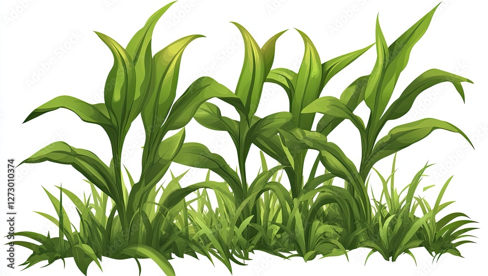 Fototapeta premium Lush green plants growing in grass, illustration