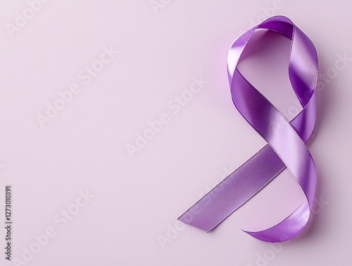 World cancer day concept. Purple ribbon on a soft background, symbolizing awareness and support for various causes.