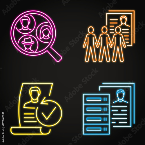 Genealogy database neon icon set