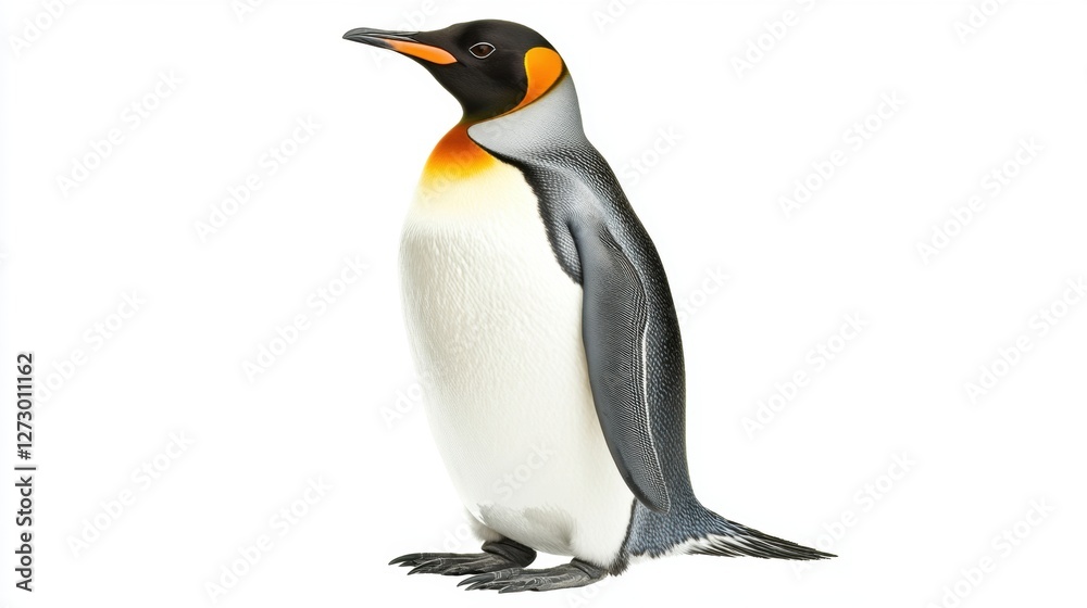 Fototapeta premium Profile View of a Majestic King Penguin Standing Proudly Against a Plain Background