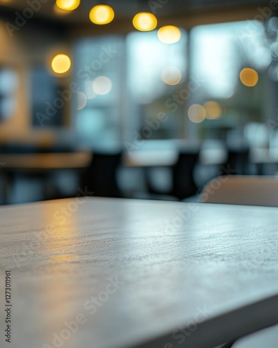 Wallpaper Mural A close-up of an empty table in the foreground, with a blurry office background, blurred focus, and bokeh lights.  Torontodigital.ca