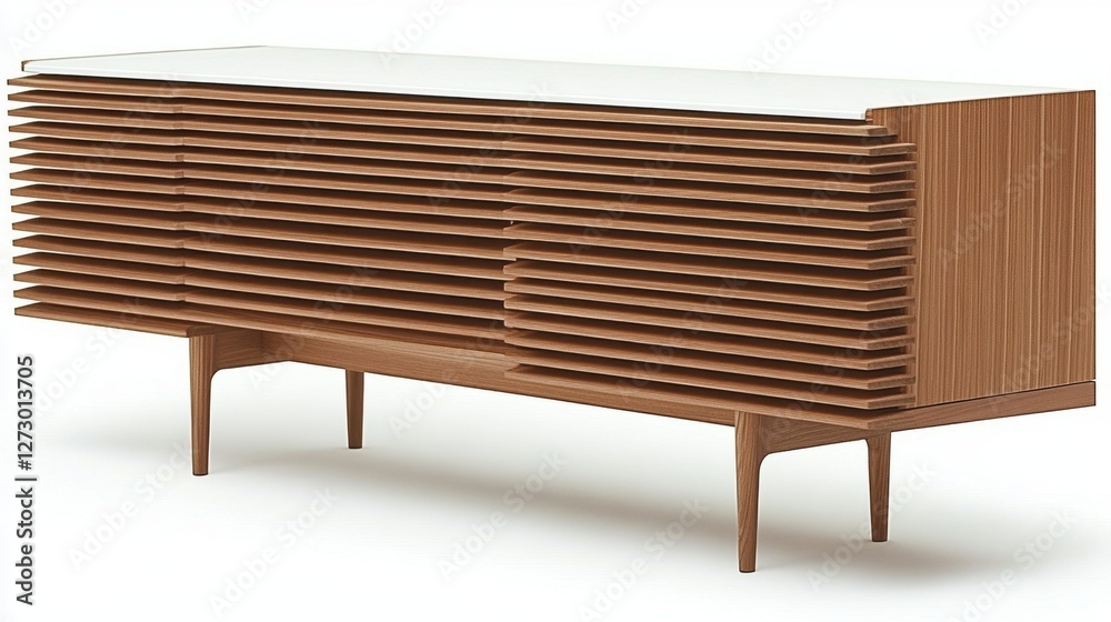 Sleek Wooden Cabinet with Horizontal Slats Ideal for Modern Interior Design and Home Storage Solutions
