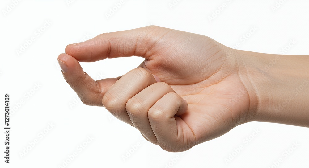 Hand Pinching Gesture on White Background for Object Holding Concept Hand Pinching Gesture on White Background for Object Holding Concept