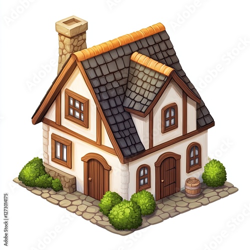 Medieval isometric house exterior
