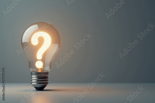 Illuminated Inquiry A Glowing Question Mark Inside a Light Bulb on a Simple Background photo