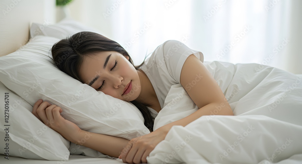 woman sleeping well with soft white pillow and fresh bedding Nature concept, DSLR, real photo, high resolution, photography, ultra resolution woman sleeping well with soft white pillow and fresh bedding Nature concept, DSLR, real photo, high resolution, photography, ultra resolution