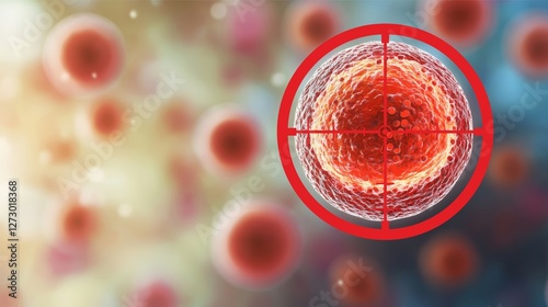 Wallpaper Mural Targeted Cell: A close-up, abstract image showing a cell targeted by a red reticle, symbolizing medical, scientific, and technological advancements in fighting disease. Torontodigital.ca