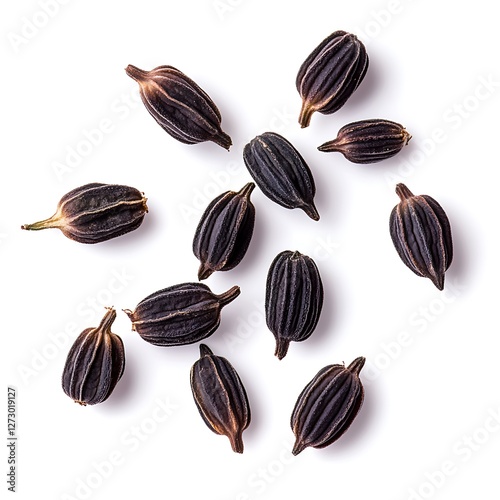 Wallpaper Mural Black seeds of caraway isolated on white background closeup. Top view. Torontodigital.ca