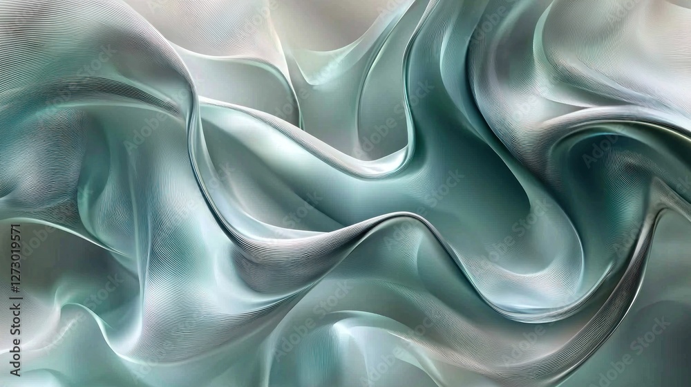 Obraz premium Abstract Teal and Silver Fabric Drapery: A Serene Swirl of Texture and Light