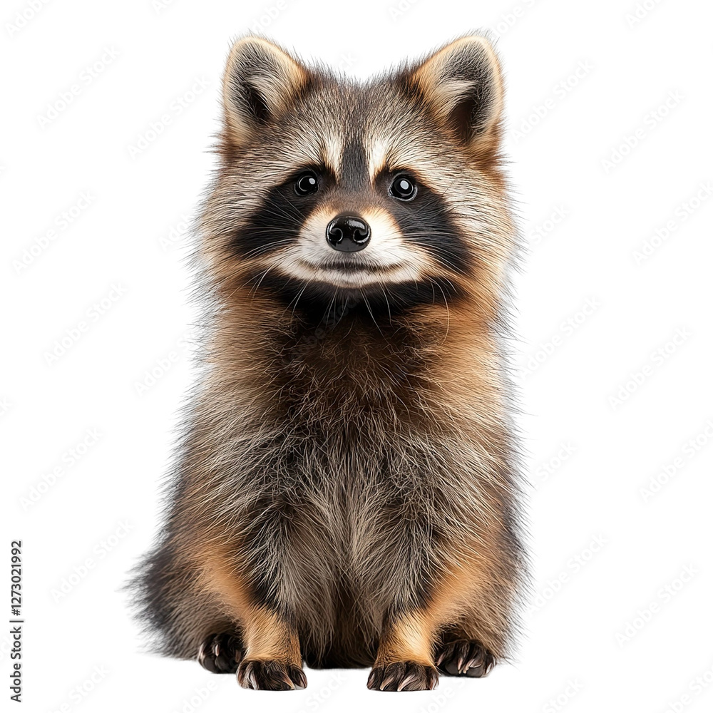 Obraz premium Angled view full body shot of an extremely perfect looking single raccoon dog isolated on a white transparent background
