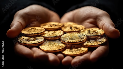 philanthropic gesture affluent individuals distributing bitcoin as charity to underprivileged persons against a stark black backdrop symbolizing the generosity of cryptocurrency exchange