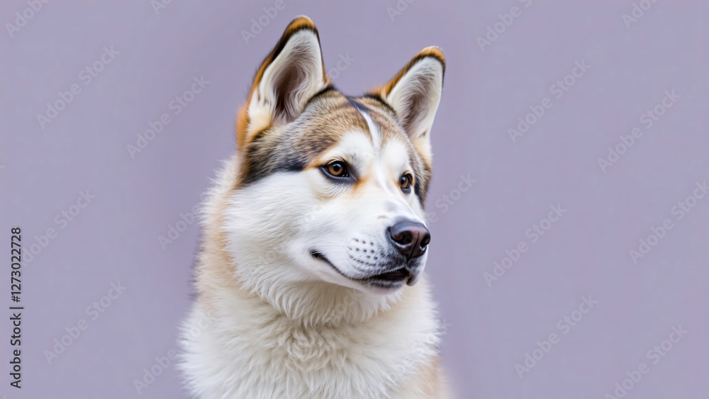Majestic Siberian Husky Dog Portrait Against Purple Background Majestic Siberian Husky Dog Portrait Against Purple Background